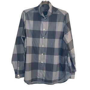 Woolrich blue Lightweight Plaid Snap Button Side Pockets Top - size Large